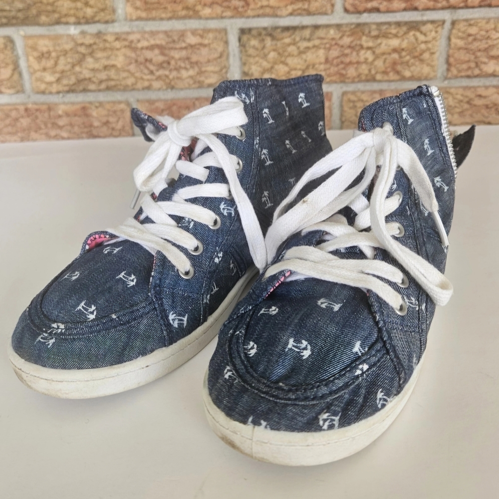 Roxy denim fashion sneakers Zipper Hi Top Trainers canvas shoes Woman's Size 6.5